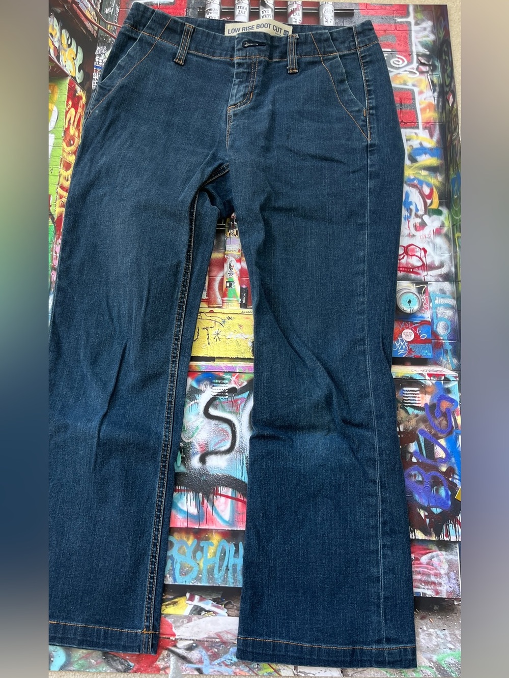 Y2K GAP Low Rise Boot Cut Jeans in Dark Blue Denim.